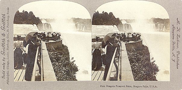 #003 stereo view of prospect point, crowd, umbrellas